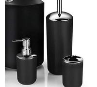 Fdit Juego de Soporte para Cepillos de Dientes, Bote de Basura, Accesorios de Baño Negros Modernos para Uso Doméstico en Hoteles, Material ABS, 5 Unidades