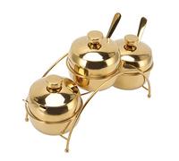 Fdit Juego de Tarros de Condimento de Acero Inoxidable 304, 3 Tarros, 3 Cucharas y Estante de Almacenamiento, Recipientes de Especias de Cocina a Prueba de Humedad con Tapas para Sal, (GOLD)