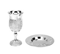 Fdit Juego de Tazas Kiddush, Copa de Vino Alta con Tallo de Estilo Europeo para Bodas, Ceremonias, Cenas, Reuniones, Decoración, Regalo (Color plata)