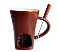 Fdit Juego de Tazas para Fondue, Cerámica de 130 Ml a Prueba de Altas Temperaturas con Tenedor (Marron oscuro)