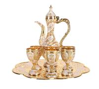 Fdit Juego de té Turco, Tetera de Aleación de Zinc de 7 Piezas con Bandeja de 6 Tazas, Juego de Cafetería de Metal Vintage para Adultos Decoración del Hogar de Bodas (oro)