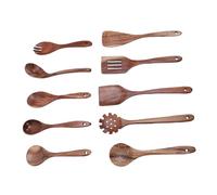 Fdit Juego de Utensilios de Madera de Teca para Cocinar, Espátulas, Cucharas y Utensilios de Cocina de Madera con Mangos Ergonómicos, Fácil de Limpiar para Uso Diario