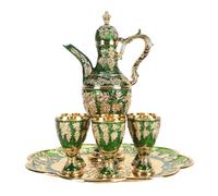 Fdit Kit de Olla de Vino de Metal, Juego de Macetas de Cafetería de Aleación de Zinc Vintage Bandeja Decorativa de Olla Exquisita para Banquetes de Fiesta, Impermeable (Oro Verde)