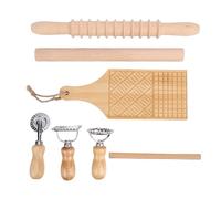 Fdit Kit para Hacer Pasta, Juego de Herramientas Manuales para Pasta de 7 Piezas con Cortador de Madera y Máquina para Hacer Bolas de Masa, Kit de y Bolas de Masa Hecho a Mano