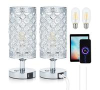 Fdit Lámpara de Escritorio Táctil de Cristal Lámpara de Mesa de Cristal Luz de Mesita de Noche de 4W 3000K Control Táctil Blanco Cálido Batería de 4000mAh con Puerto de Carga