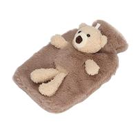 Fdit Lindo Oso de Peluche Botella de Agua Caliente de 1000 Ml, Bolsa Caliente de PVC Engrosada con Tapón Antideslizante de Boca Ancha para Aliviar el Dolor Muscular, Calentar las (BROWN)