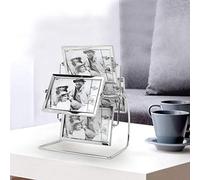 Fdit Marco de Fotos, Rueda de la Fortuna Marco de Fotos Familiar de Acero Inoxidable Colocación Horizontal giratoria Marco de Fotos de Metal para Fotos de 6x4 Pulgadas