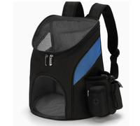 Fdit Mochila de Viaje Plegable para Mascotas, Transportador de Malla Transpirable Oxford con Bolsillo para Refrigerios para Visitas Al Veterinario Que Caminan con Perros y Gatos (Negro con Azul)