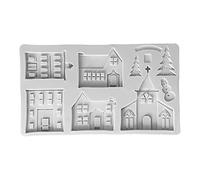 Fdit Molde de Silicona La Cabaña del Castillo de Navidad, Molde de Fondant de Pastel Molde de Estampado para Aromaterapia con Cera de Chocolate de Bricolaje