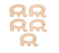 Fdit Paquete de 5 Juguetes Mordedores de Madera Natural para Bebés, Anillos de Dentición de Madera Maciza de Haya para Bebés de 0 a 12 Meses, Regalo de Baby Shower para Masticar (elefante)