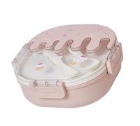 Fdit para Niños, de 3 Compartimentos con Diseño de Helado Incluye Tenedor Cuchara de Plástico de 18,5x18,5 Cm para Viajes a la Oficina Escolar (PINK)