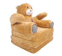 Fdit Patrón de Dibujos Animados Silla para Niños Pequeños Mini sofá Plegable Sillón Reclinable Multifuncional para Leer Terciopelo de Cristal Preescolar (Patrón de Oso Pardo)