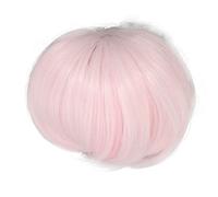 Fdit Pelo de Peluca de Muñeca, Reemplazo de Cabello Sintético Liso, Corto, Suave y Flexible con Flequillo y Cuero Cabelludo Realista para Muñecas (PINK)