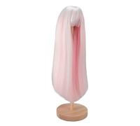 Fdit Peluca de Muñeca Larga y Rizada, Fibra Sintética de Alta Temperatura con Cuero Cabelludo Simulado para Cabeza de Muñeca de 1/4, Peluca Estilable de Dos (Rosa blanca con decoración de orejas de