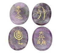 Fdit Piedras de Reiki Grabadas, Juego de 4 Piedras de Símbolos de Reiki de Cristal Pulido Más Suaves para Meditación, Curación, Equilibrio de Chakras, Limpieza del Aura (lapislázuli) (Violeta)