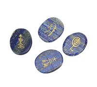 Fdit Piedras de Reiki Grabadas, Juego de 4 Piedras de Símbolos de Reiki de Cristal Pulido Más Suaves para Meditación, Curación, Equilibrio de Chakras, Limpieza del Aura (lapislázuli) (lapislázuli)