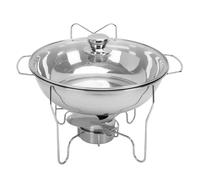 Fdit Platos de Frotamiento para Buffet, Juego Redondo de Calentador de Alimentos de Acero Inoxidable con Tapa de Vidrio y Recipiente de para Fiestas en el Hogar, Catering y Eventos (3.5L)