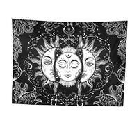 Fdit Poliéster estilo bohemio Sol y luna Tapices de cara misteriosa Manta colgante de pared Alfombra Tapiz de estilo profundo para la decoración del dormitorio en el hogar(1#)