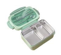 Fdit Portátil, Contenedor de Alimentos Dividido a Prueba de Fugas de Acero Inoxidable con Cuchara y Juego de Palillos para Comidas Escolares de Oficina (GREEN)