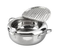 Fdit Pot de Freír de Acero Inoxidable de Estilo Japonesa Compatible con el Estilo Inoxidable con Termómetro y Rejilla de Alambre Desmontable, Perfecta para Cocineros Caseros - 24 Cm, 3.2L (L Tamaño