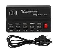 Fdit Power Strip Protector de sobretensión 12 Puertos múltiples Cargador rápido Estación USB 100-240V Hub de Carga USB Internacional con Cable y Terminal Plano (UE)