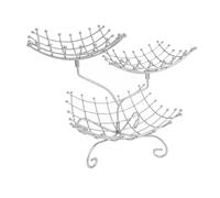 Fdit Puesto de Frutas de Tres Niveles, Cesta Transpirable de Malla de Hierro para Aperitivos, Almacenamiento de Pan, Mesa de Comedor de Cocina, 26,5x32cm (SILVER)
