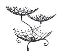 Fdit Puesto de Frutas de Tres Niveles, Cesta Transpirable de Malla de Hierro para Aperitivos, Almacenamiento de Pan, Mesa de Comedor de Cocina, 26,5x32cm (BLACK)