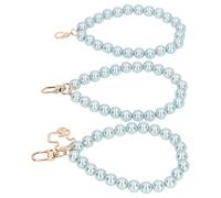 Fdit Pulsera de Perlas, Hebra de Perlas de Agua Dulce Brillantes con Colgante de 3 Estilos, Hebilla de Metal Fuerte para Bolsa de Llavero de Caja de Teléfono Móvil (H52 Celeste claro)