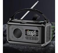 Fdit Radio Meteorológica Portátil de Emergencia de 12000 MAh, con Linterna, Lámpara de Lectura LED, AM/FM/WB/NOAA, USB, Solar, Manivela, Negro