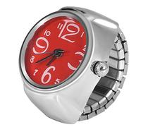 Fdit Reloj con Anillo Redondo para Dedo, Reloj de Cuarzo único a la Moda en 8 Colores para Amantes de los Regalos de Fiesta, Amigos, Familia, Aleación de Acero Inoxidable (Rojo)