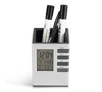 Fdit Reloj de Escritorio LED Reloj de Temperatura Multifuncional Sostenedor de Pluma Reloj de Alarma con Pantalla LCD Digital para Oficina Hogar