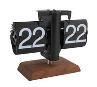 Fdit Reloj de Escritorio Retro con Tapa Automática, Elegante Reloj Digital Mecánico Vintage con Pilas para Decoración del Hogar, Oficina, Base de Nogal Negro para Sala de Estudio, Balcón (Todo Negro)