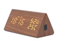 Fdit Reloj Despertador LED de Madera, Reloj Digital de Pantalla Grande con Control de Voz, 11 Sonidos de Alarma, Pantalla de Temperatura para Mesita de Noche, Decoración del Hogar (Madera marrón)