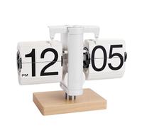 Fdit Reloj Digital de Sobremesa de Volteo Automático, Reloj Retro Mecánico de 12 Horas con Base de Acero Inoxidable y Madera de Nogal para Sala de Estar, Oficina, Dormitorio (Marco Blanco)