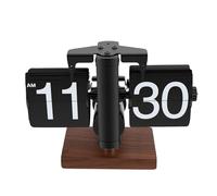 Fdit Reloj Digital de Sobremesa de Volteo Automático, Reloj Retro Mecánico de 12 Horas con Base de Acero Inoxidable y Madera de Nogal para Sala de Estar, Oficina, Dormitorio (Marco Negro)