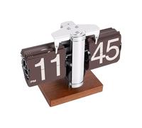 Fdit Reloj Mecánico Retro con Giro de Página Automático de 12 Horas, con Acero Inoxidable 304 y Madera de Nogal, para Escritorio, Dormitorio, Oficina, Cocina