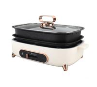 Fdit Sartén Eléctrica con Bandeja Extraíble 1200W Temperatura Ajustable Antiadherente Multifunción con Tapa de Vidrio para Asar Hervir Shabu Shabu (Enchufe europeo 220V)