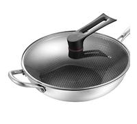 Fdit Sartén Wok de Acero Inoxidable, 3 Capas Antiadherente de Doble Cara con Diseño de Panal, Fácil de Limpiar, con Tecnología de Micrograbado para Cocinar en (32 cm/12,6 pulgadas (con funda y