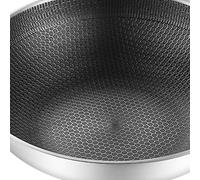 Fdit Sartén Wok de Acero Inoxidable, 3 Capas Antiadherente de Doble Cara con Diseño de Panal, Fácil de Limpiar, con Tecnología de Micrograbado para Cocinar en (32 cm/12,6 pulgadas (sin tapa ni