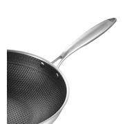 Fdit Sartén Wok de Acero Inoxidable, 3 Capas Antiadherente de Doble Cara con Diseño de Panal, Fácil de Limpiar, con Tecnología de Micrograbado para Cocinar en (34 cm/13,4 pulgadas (sin tapa y con