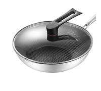 Fdit Sartén Wok de Acero Inoxidable, 3 Capas Antiadherente de Doble Cara con Diseño de Panal, Fácil de Limpiar, con Tecnología de Micrograbado para Cocinar en (32 cm/12,6 pulgadas (con tapa y sin