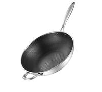 Fdit Sartén Wok de Acero Inoxidable, 3 Capas Antiadherente de Doble Cara con Diseño de Panal, Fácil de Limpiar, con Tecnología de Micrograbado para Cocinar en (32 cm/12,6 pulgadas (sin tapa y con