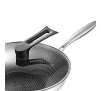 Fdit Sartén Wok de Acero Inoxidable, 3 Capas Antiadherente de Doble Cara con Diseño de Panal, Fácil de Limpiar, con Tecnología de Micrograbado para Cocinar en (34 cm/13,4 pulgadas (con funda y