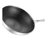Fdit Sartén Wok de Acero Inoxidable, 3 Capas Antiadherente de Doble Cara con Diseño de Panal, Fácil de Limpiar, con Tecnología de Micrograbado para Cocinar en (34 cm/13,4 pulgadas (sin tapa ni