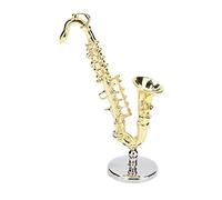 Fdit Saxofón de Bolsillo en Miniatura con Base, Mini Instrumento Musical Chapado en Oro Brillante para Decoración de Casa de Muñecas, a Partir de 3 Años