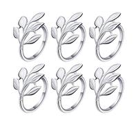 Fdit Servilleteros de Hojas de 6 uds., Juego de Servilleteros de Metal para Cenas, Fiestas, Navidad, Bodas, Decoraciones y Centros de Mesa (Silver)