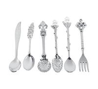 Fdit Set 6 Retro Vajilla Postre Café Revolviendo Té Cuchara Helado Cuchara Fruta (Plata)