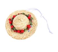 Fdit Sombrero para el Sol para Mascotas, Gorro de Playa de Verano Transpirable Tejido a Mano con Cuerda Elástica Ajustable y Decoraciones Florales para Perros Que Caminan Al Aire Libre (Rojo)