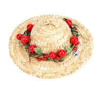 Fdit Sombrero para el Sol para Mascotas, Sombrero de Paja para Perros, Gorro de Playa de Verano Transpirable Tejido a Mano con Cuerda Elástica Ajustable para Mascotas Pequeñas Al Aire (Rojo)