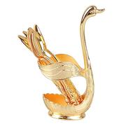 Fdit Soporte para Cuchara de café, Elegante Pulido de Espejo de Aleación en Forma de Cisne con Detalles Ricos, para Postres de café, té, Oficina y Fiesta (Titular de oro con cuchara)